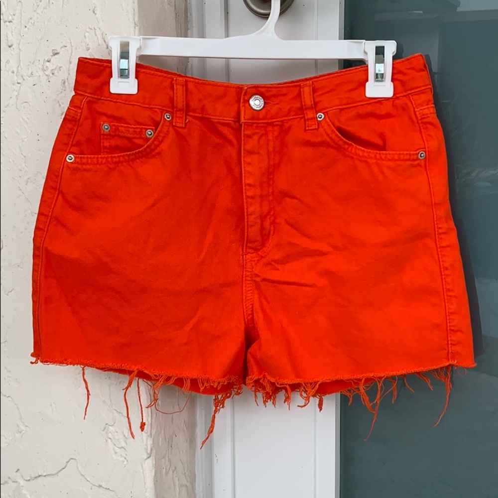 TOPSHOP Bright Orange Denim Shorts